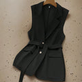 Womens Solid-Color Blazer-Style Loose-Fit Vest With Ties