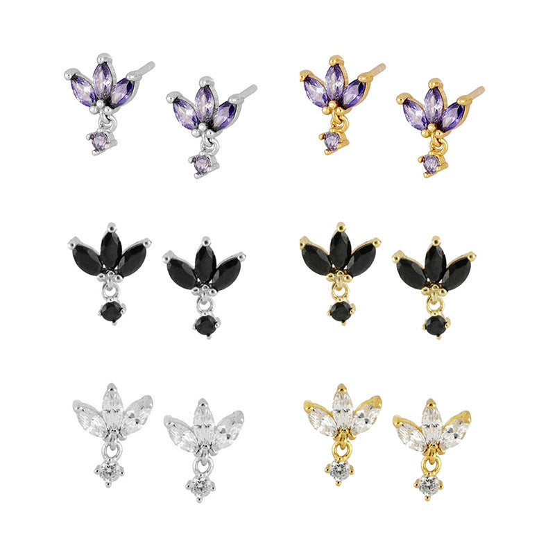 S925 Silver Needle Stud Earrings With Zircon Butterfly Design