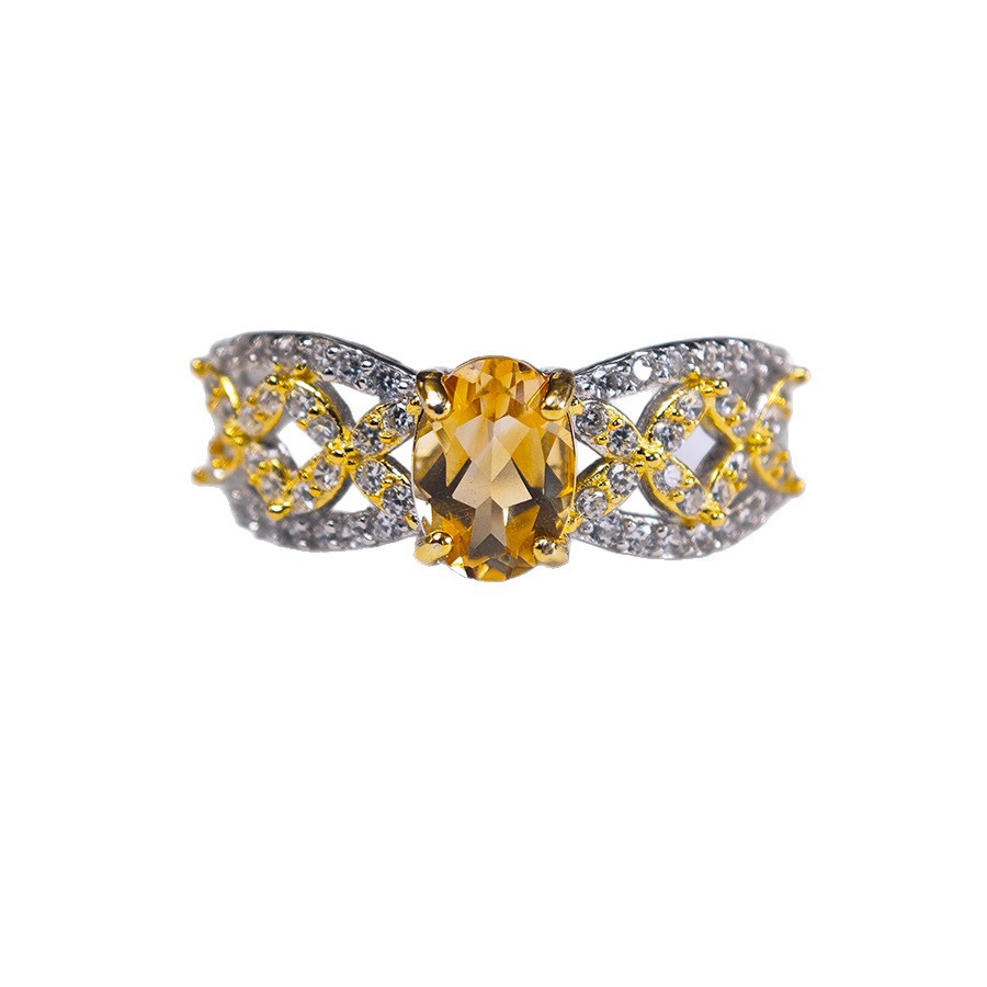 Natural Citrine 925 Silver Openwork Ring