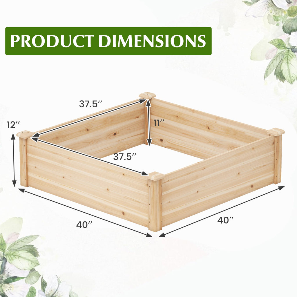 40" x 40" Outdoor Wood Raised Garden Bed-Natural