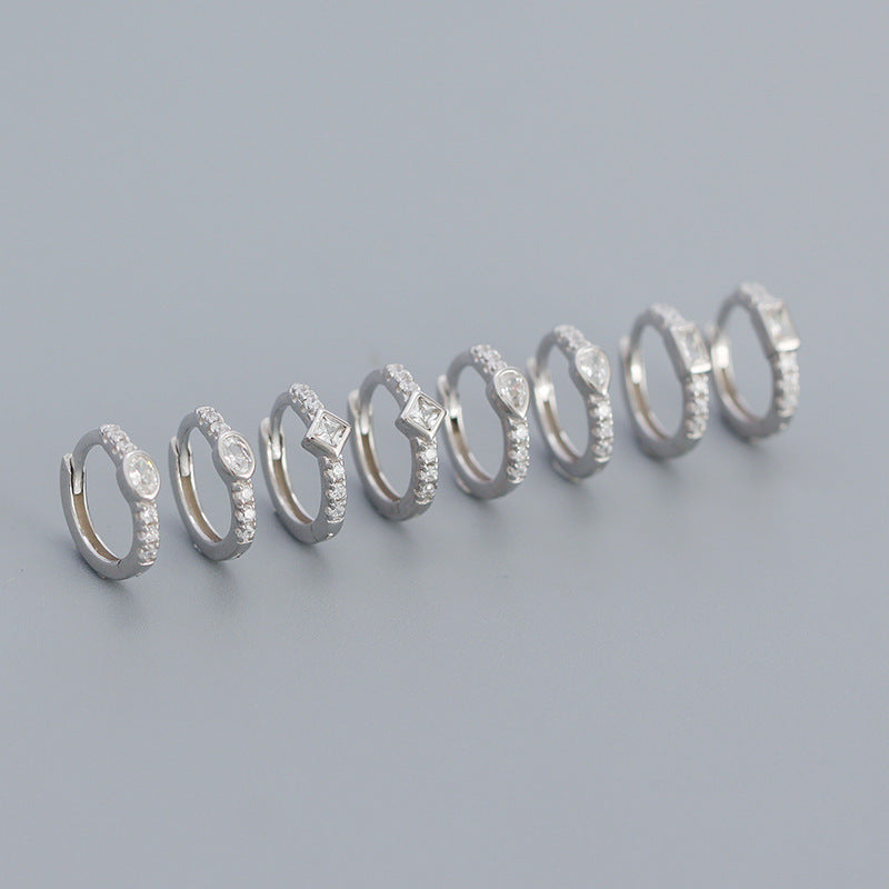 925 Sterling Silver Instagram-style High-end Diamond-studded Hoop Earrings
