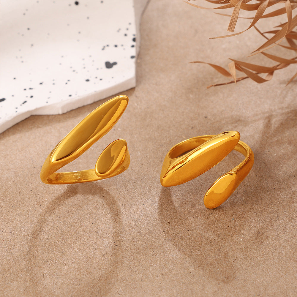 Light Luxury Gold Irregular Geometric Ring, 18K Gold Plated Stainless Steel, Vintage High-End Open Ring