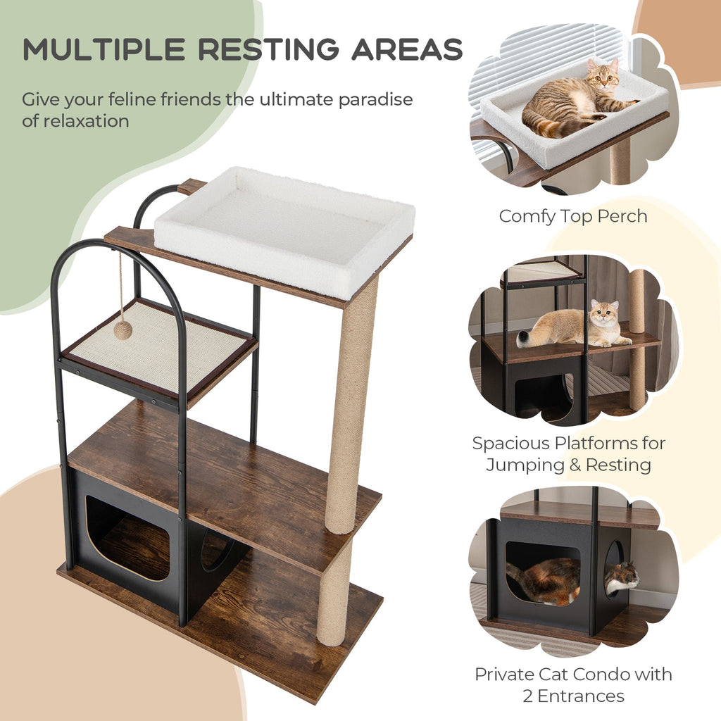 47 Inch Tall Cat Tree Tower Top Perch Cat Bed with Metal Frame