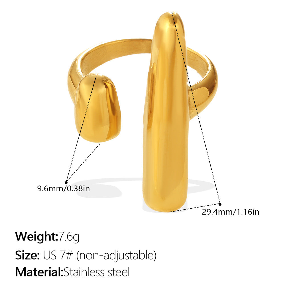 Light Luxury Gold Irregular Geometric Ring, 18K Gold Plated Stainless Steel, Vintage High-End Open Ring