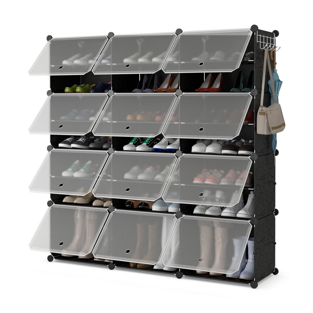 12-Cube 48 Pairs Portable Shoe Shelves with Hook