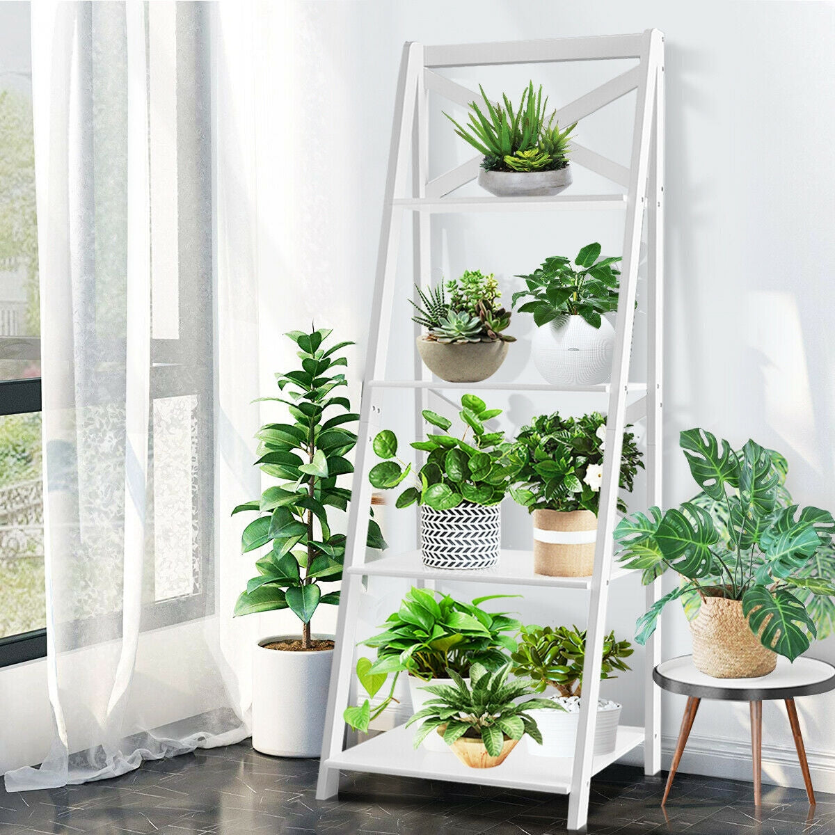 2 Pieces 4-Tier Wood Display Storage Bookshelf Set