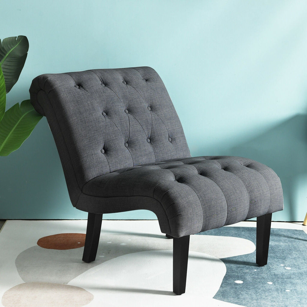 Cotton Linen Fabric Armless Accent Chair with Adjustable Foot Pads