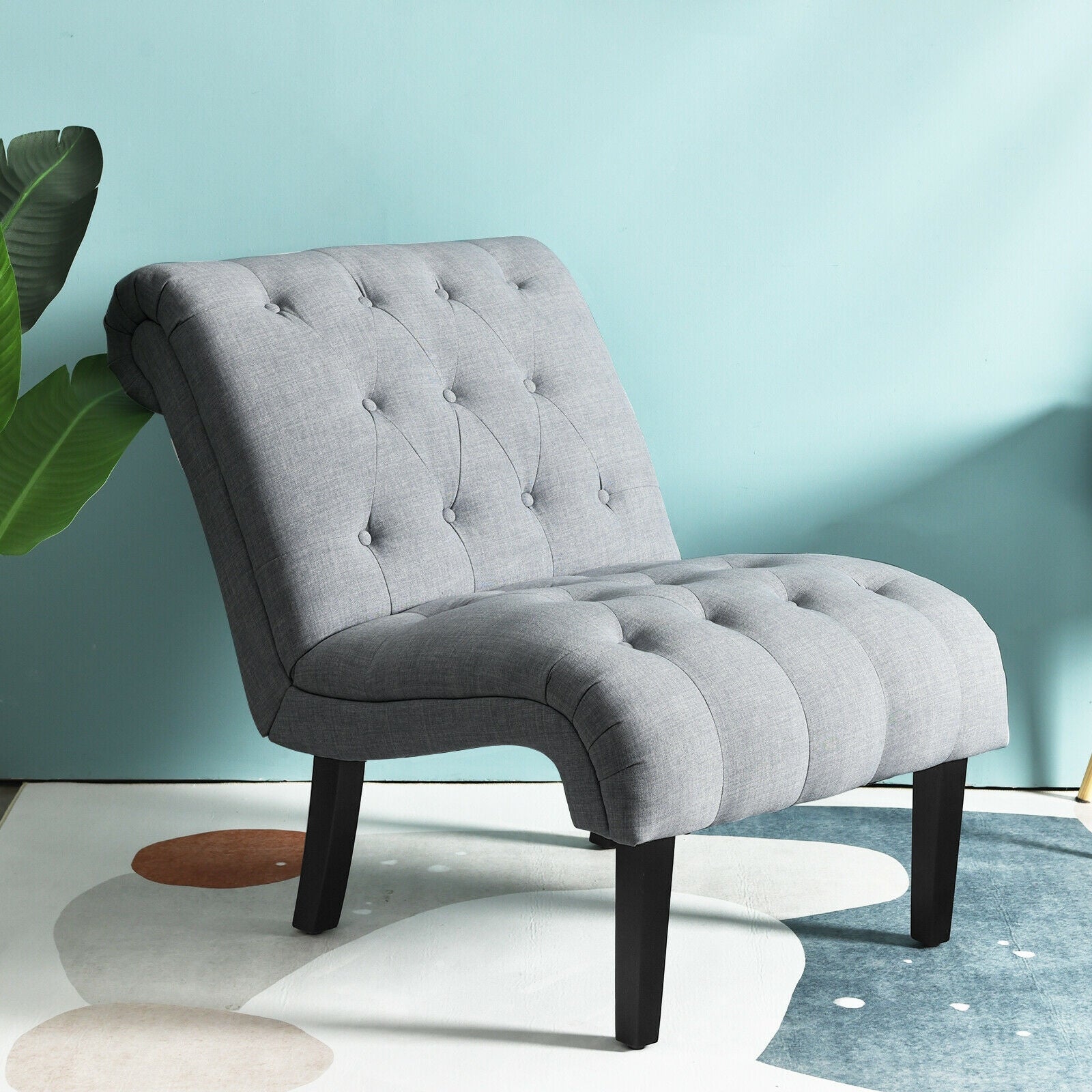 Cotton Linen Fabric Armless Accent Chair with Adjustable Foot Pads