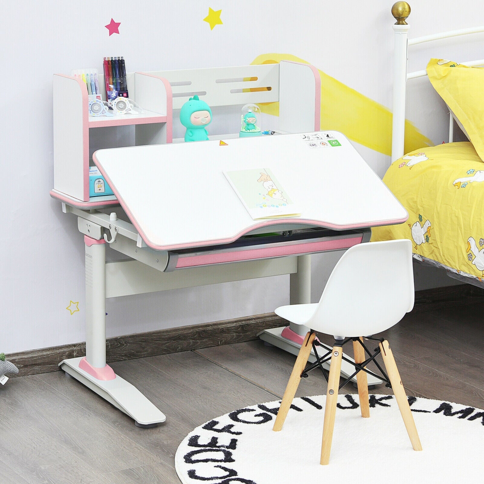 Kids Multifunctional Writing Desk with Tilt Desktop and Book Shelf