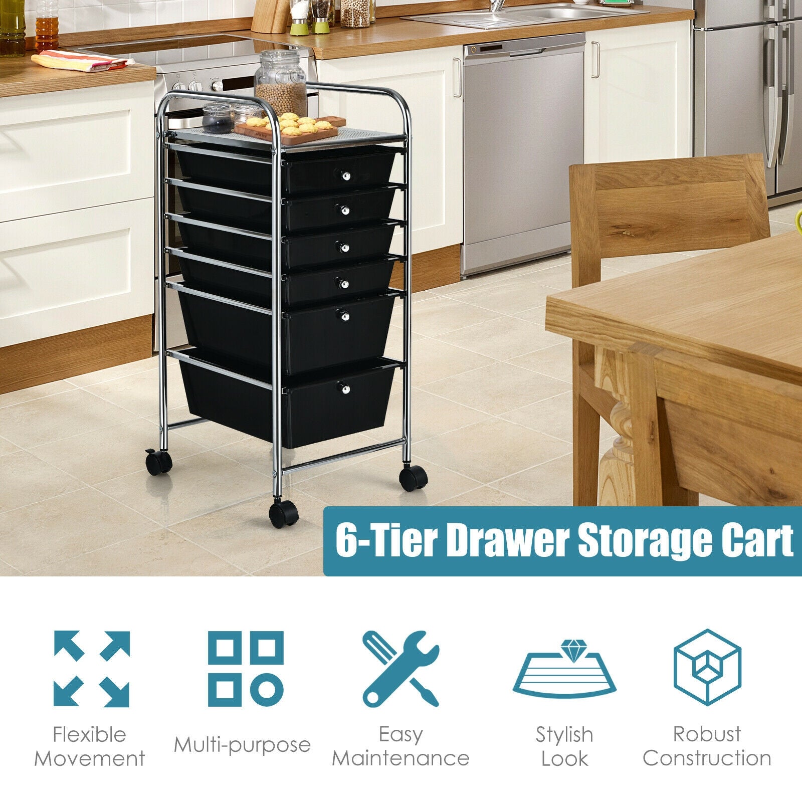 6 Drawers Rolling Storage Cart Organizer