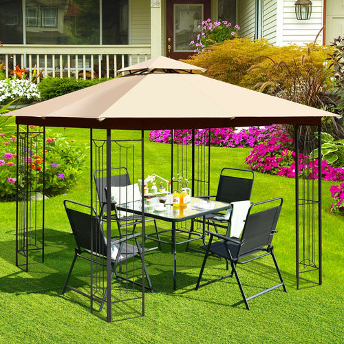 10 x 10 Feet L-Shaped Patio Canopy Gazebo Outdoor 2-Tier Steel Tent