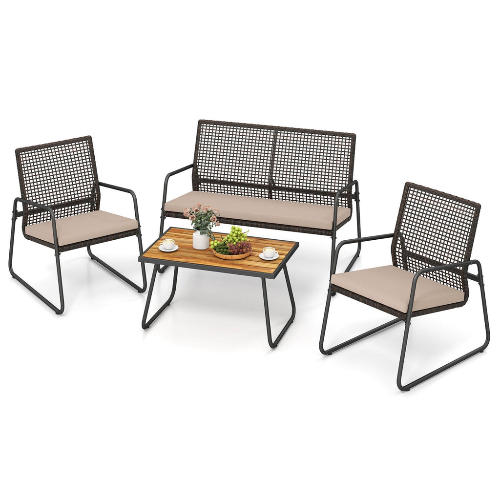 4-Piece Patio Furniture Set with Acacia Wood Coffee Table
