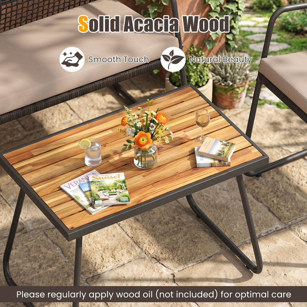 4-Piece Patio Furniture Set with Acacia Wood Coffee Table