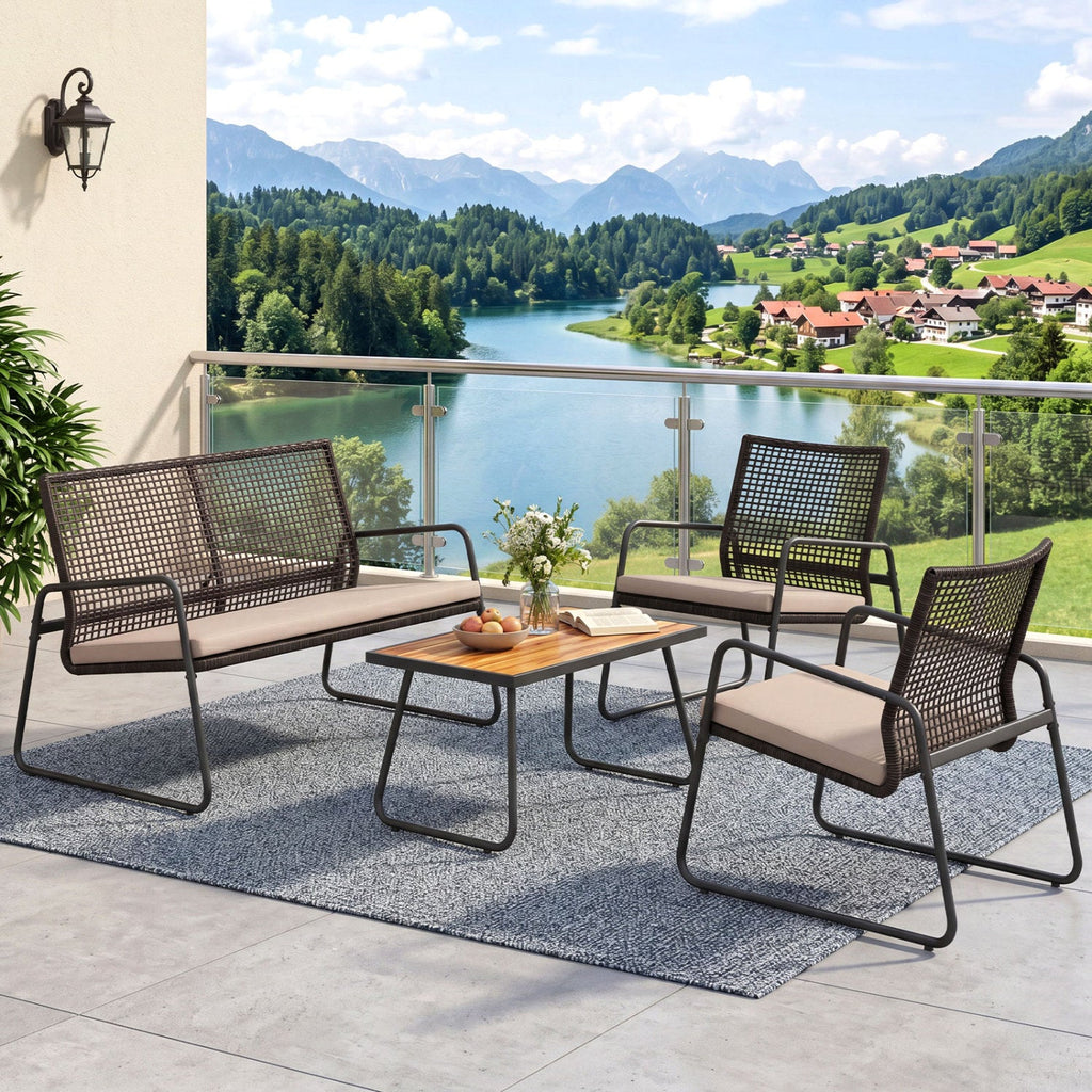 4-Piece Patio Furniture Set with Acacia Wood Coffee Table