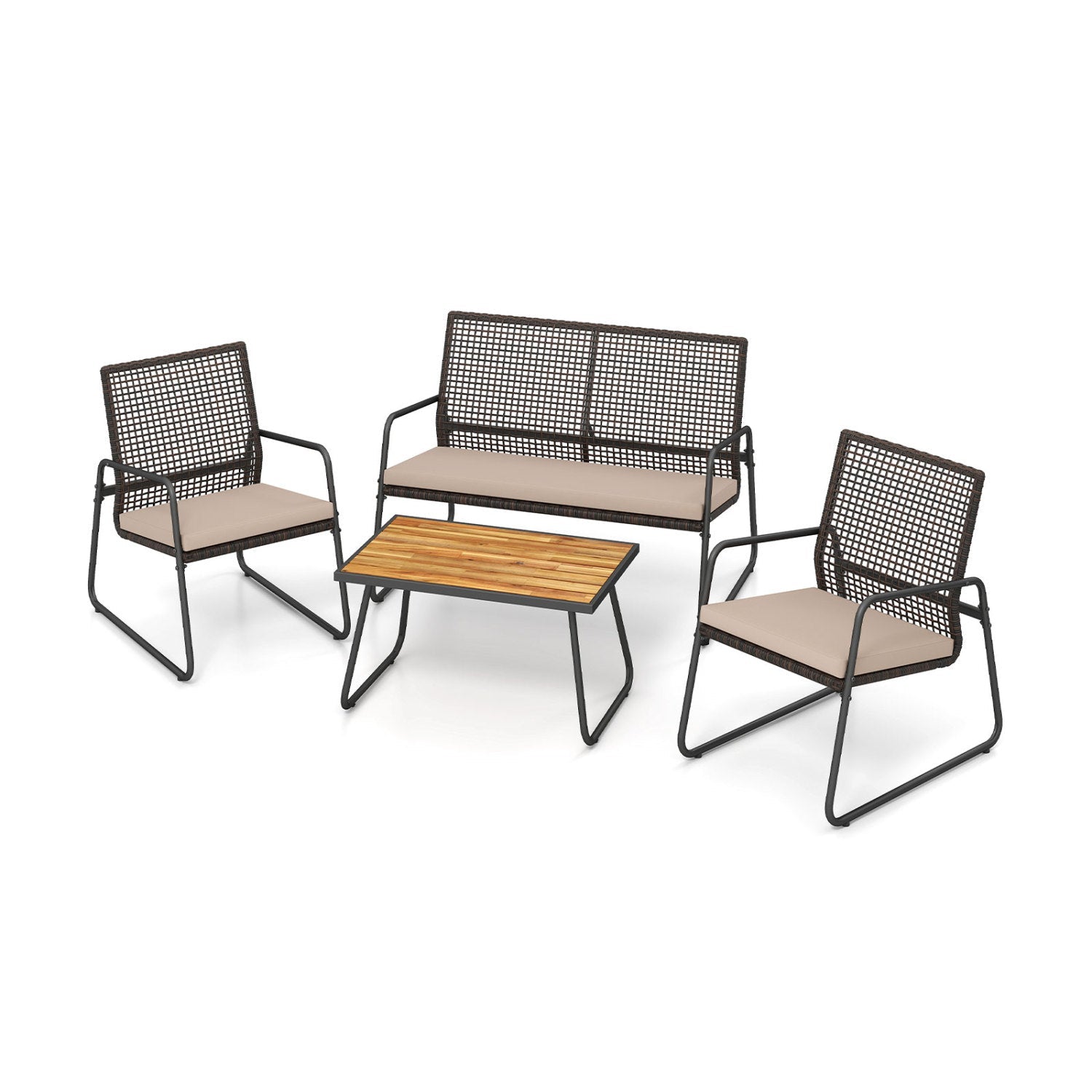4-Piece Patio Furniture Set with Acacia Wood Coffee Table