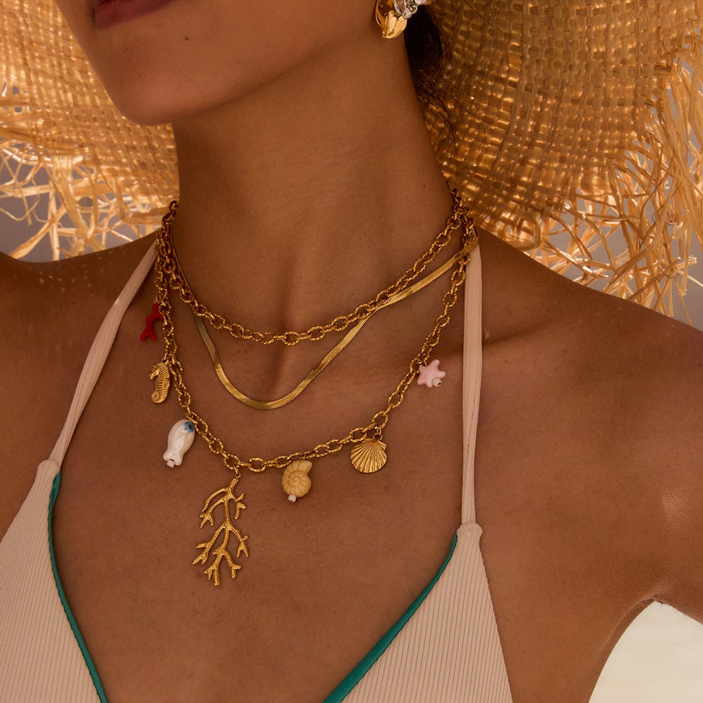 18K Gold Coral Shape Ocean Style Necklace