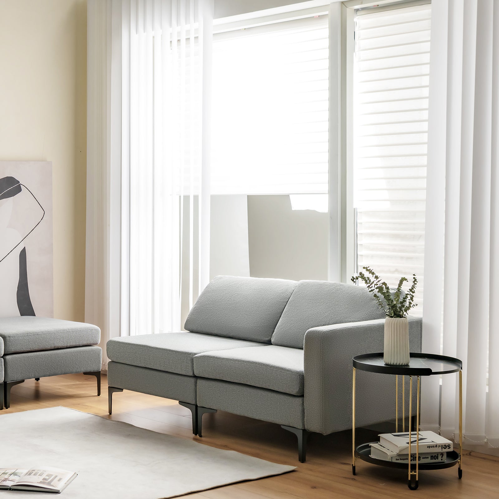 Modular L-shaped Sectional Sofa with Reversible Ottoman and 2 USB Ports