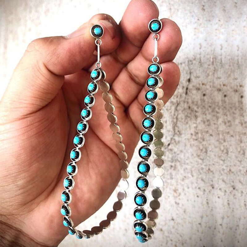 Hollowed-out Large Teardrop Turquoise Earrings Trendy And Unique