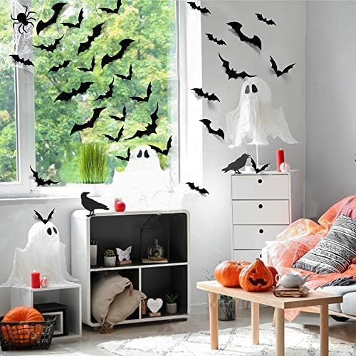 100pcs Bats Halloween Decorations: Halloween Bats Wall Décor Bat Stickers Decals PVC 3D Wall Bat Scary Stickers Halloweens Party Decorations Indoor Outdoor DIY Home Window Door Décor