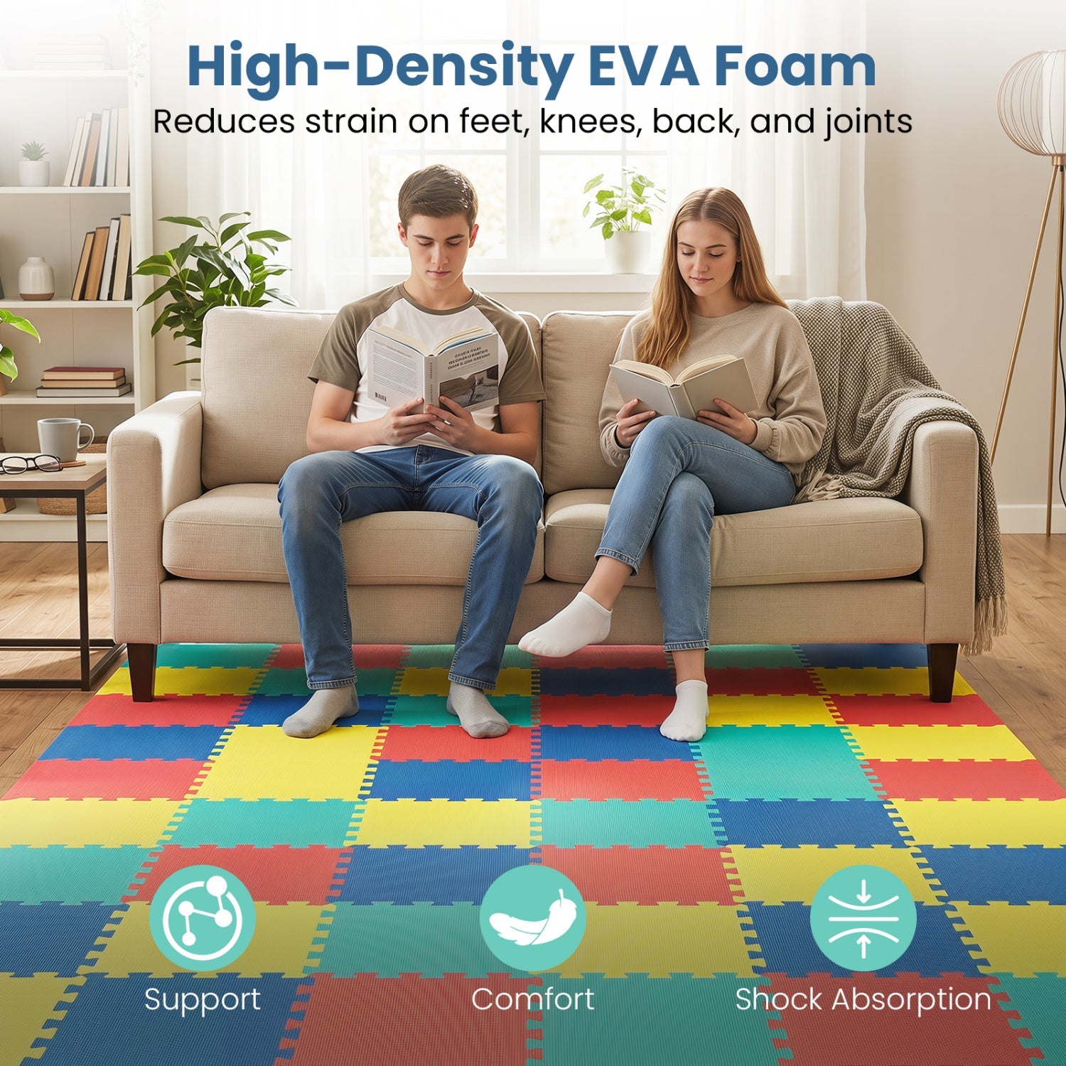 EVA Foam Floor Tiles 54-Pack with Borders and Non-Slip Surface