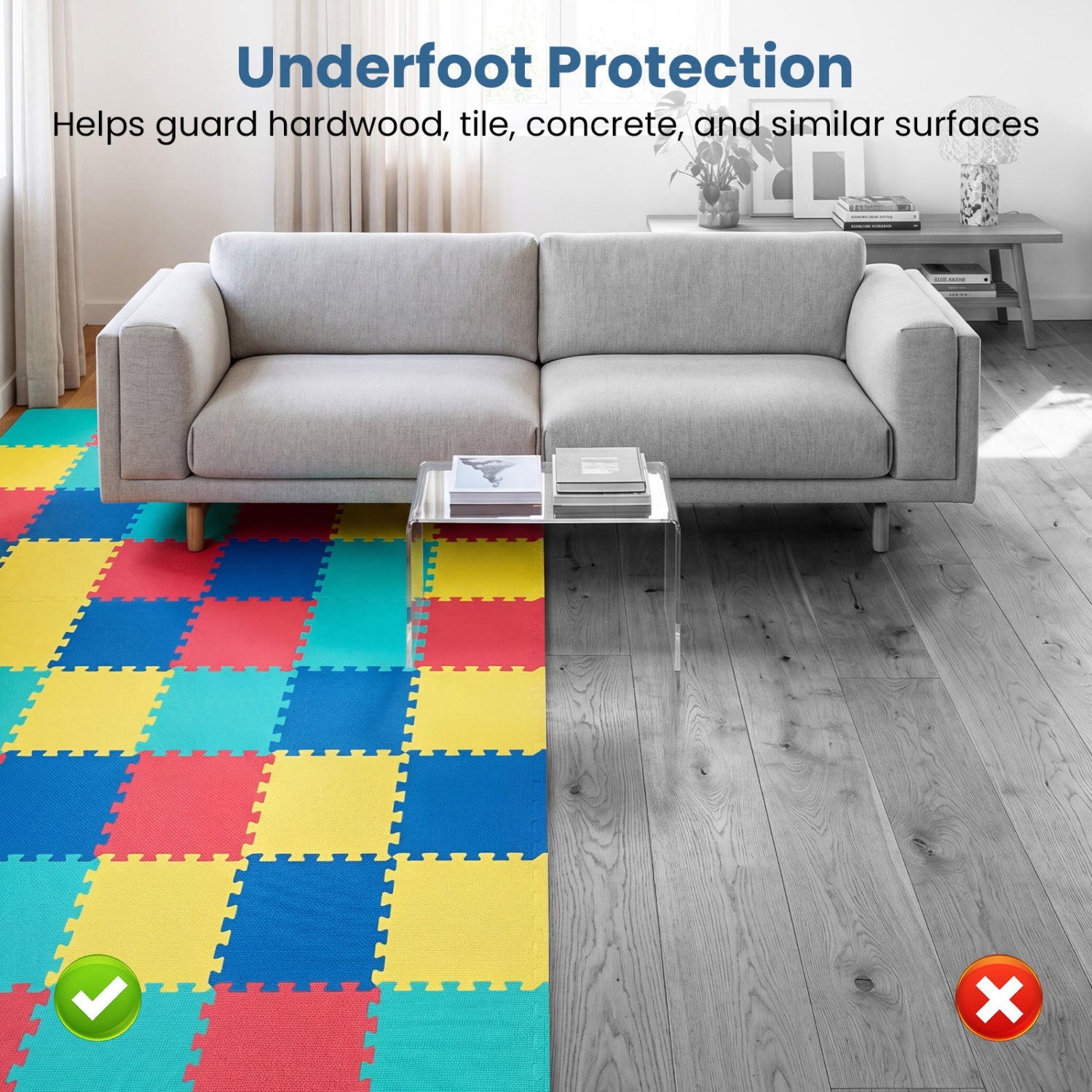 EVA Foam Floor Tiles 54-Pack with Borders and Non-Slip Surface