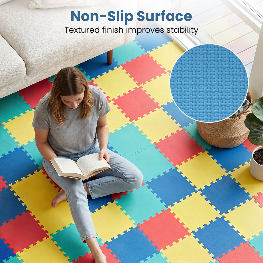 EVA Foam Floor Tiles 54-Pack with Borders and Non-Slip Surface