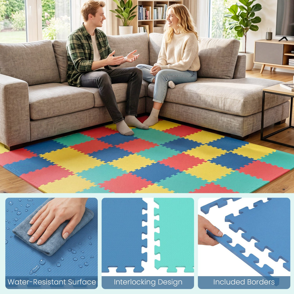 EVA Foam Floor Tiles 54-Pack with Borders and Non-Slip Surface