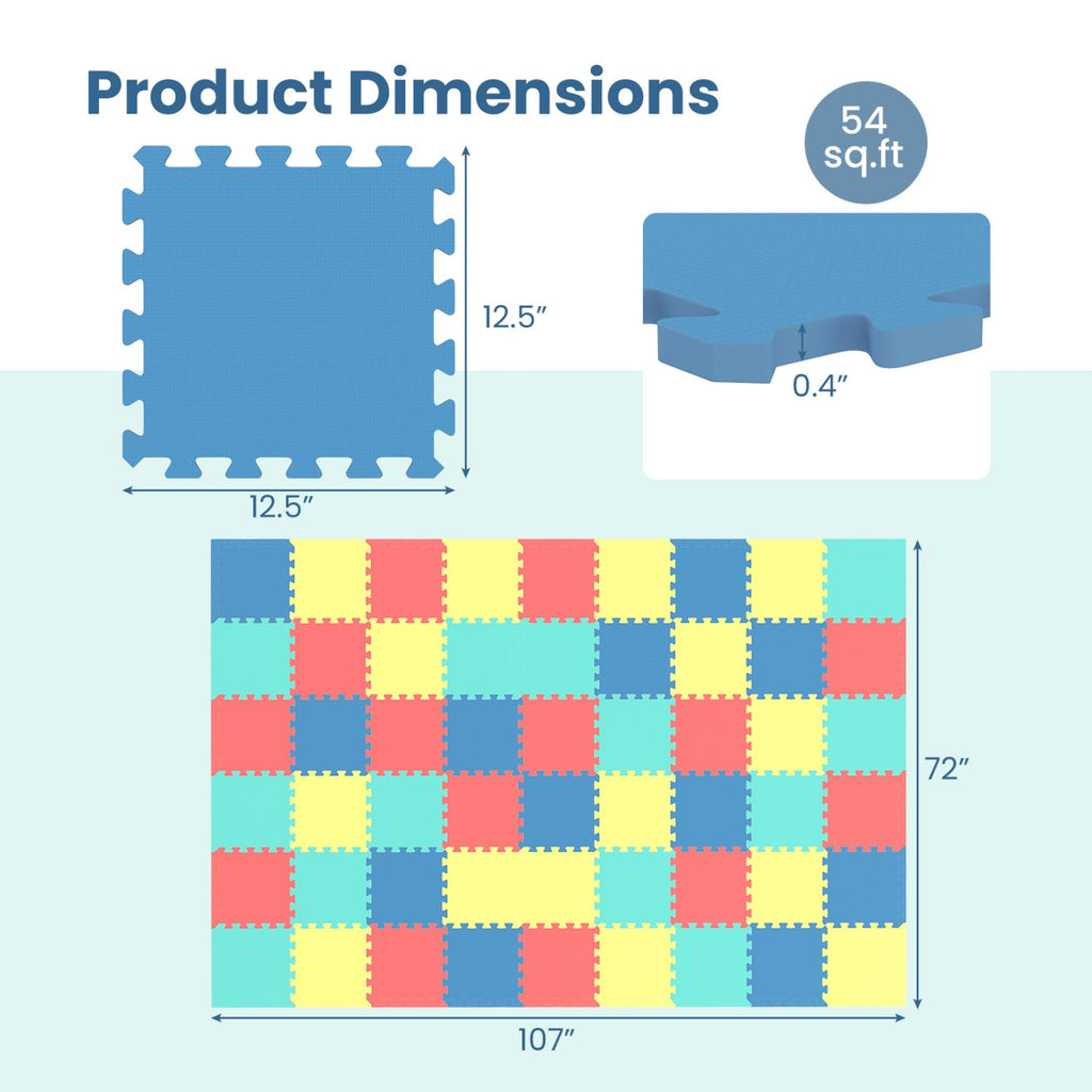 EVA Foam Floor Tiles 54-Pack with Borders and Non-Slip Surface