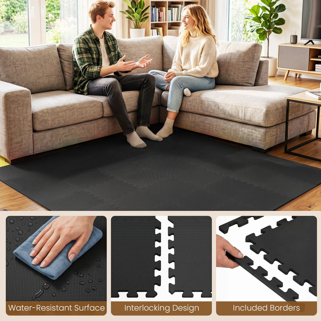 EVA Foam Floor Tiles 54-Pack with Borders and Non-Slip Surface