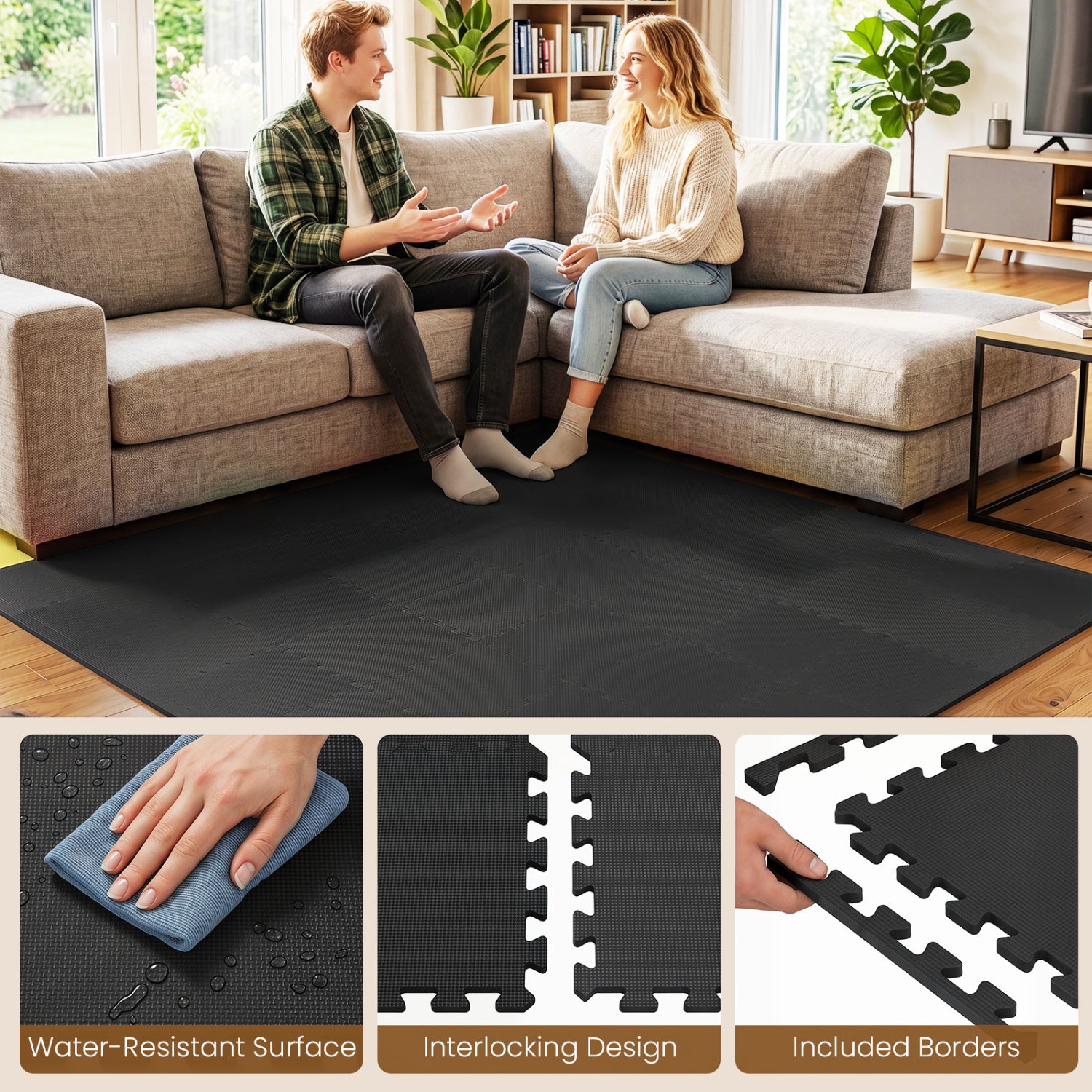 EVA Foam Floor Tiles 54-Pack with Borders and Non-Slip Surface