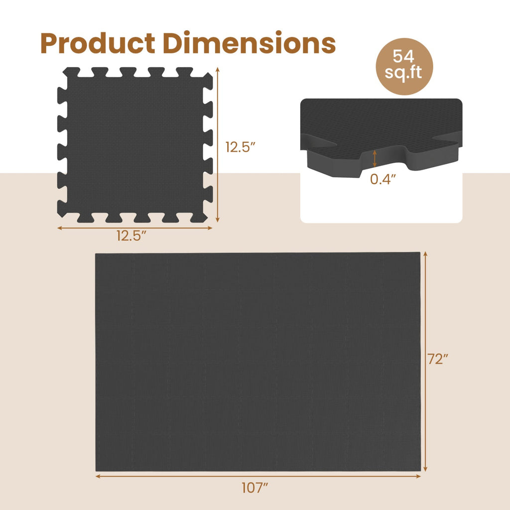 EVA Foam Floor Tiles 54-Pack with Borders and Non-Slip Surface