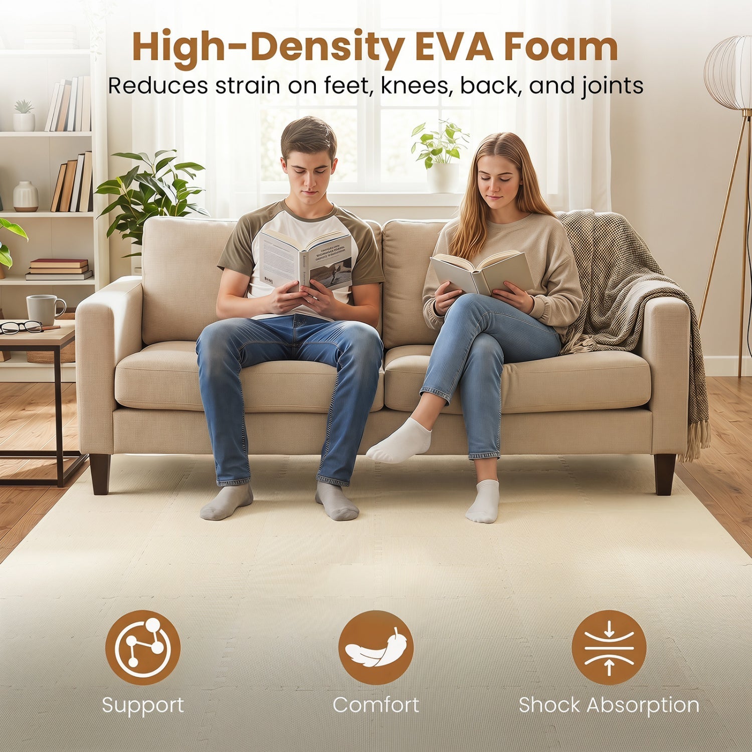 EVA Foam Floor Tiles 54-Pack with Borders and Non-Slip Surface