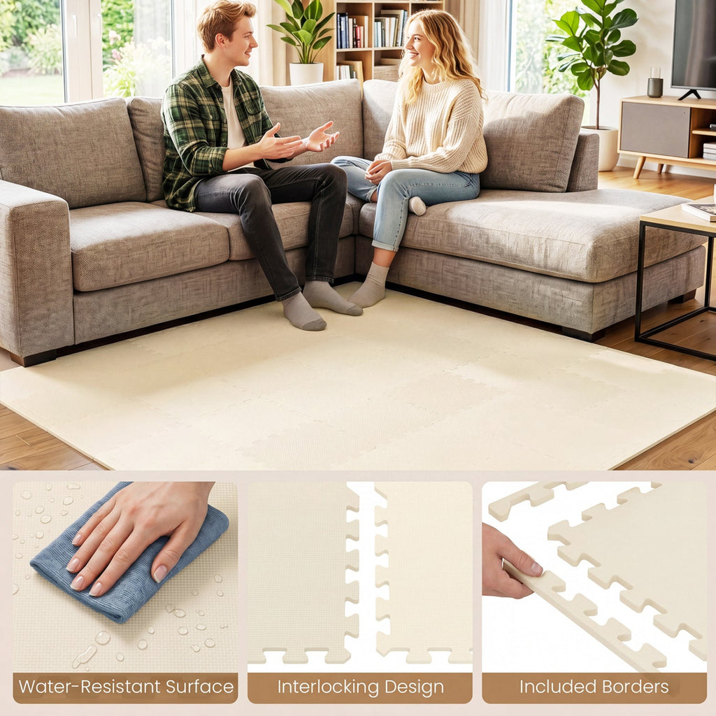 EVA Foam Floor Tiles 54-Pack with Borders and Non-Slip Surface