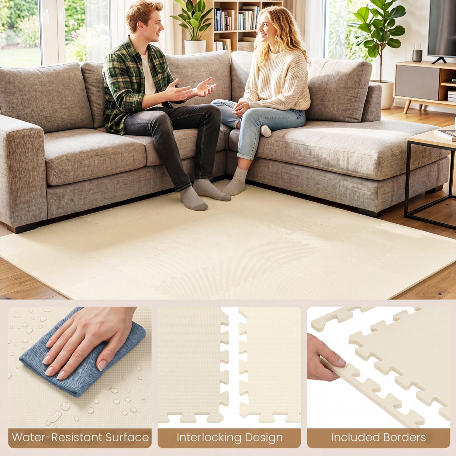 EVA Foam Floor Tiles 54-Pack with Borders and Non-Slip Surface