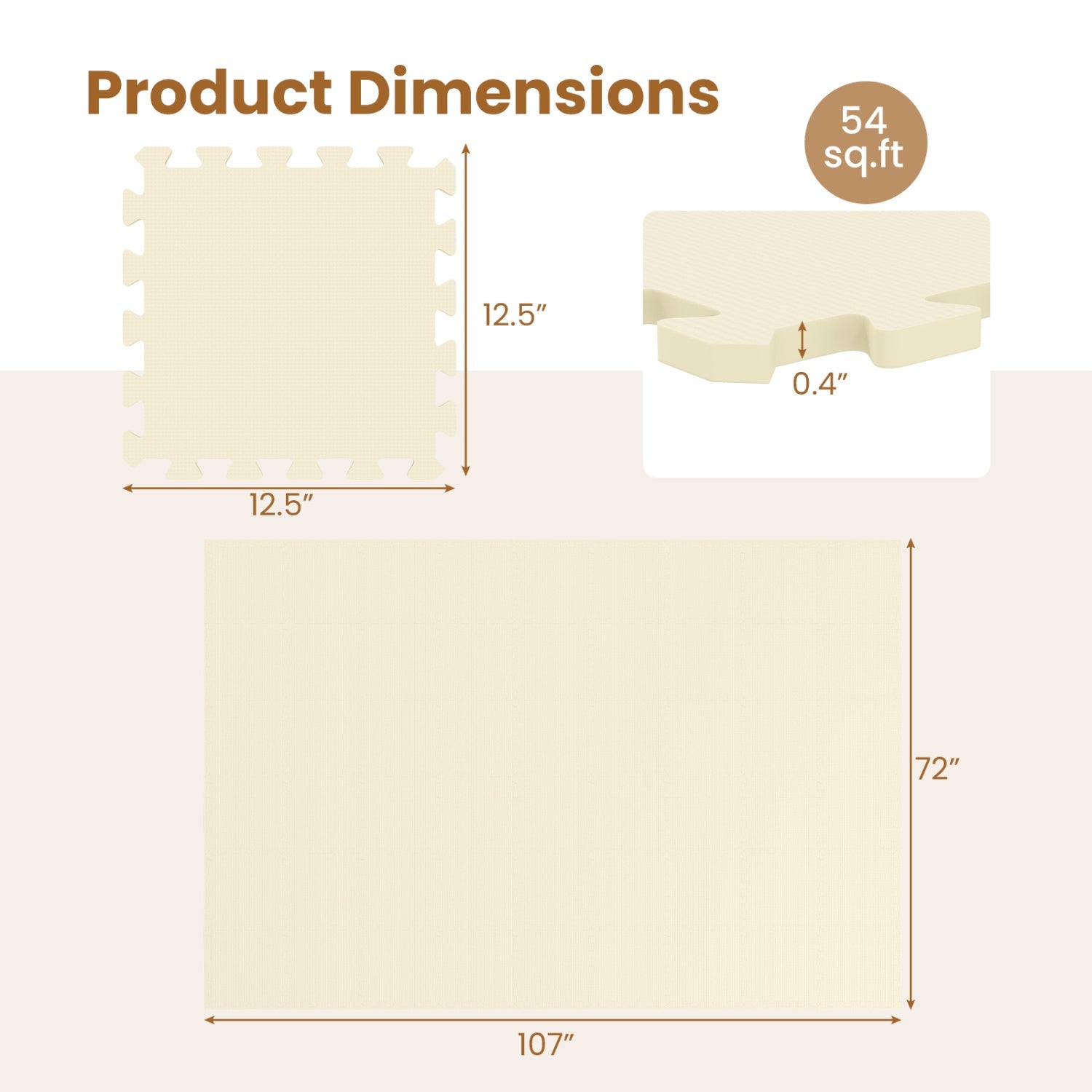 EVA Foam Floor Tiles 54-Pack with Borders and Non-Slip Surface