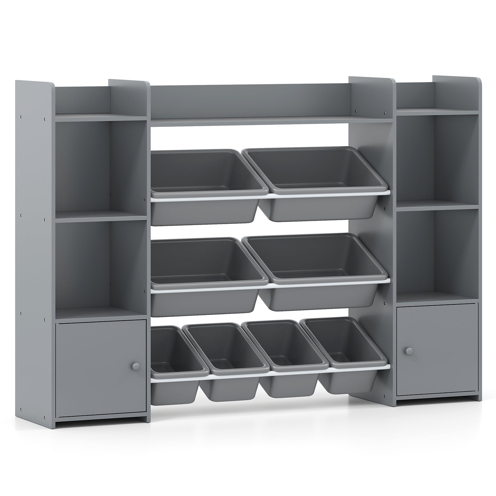 56 inch Large Toy Storage Organizer with 8 Removable Bins and Bookshelf