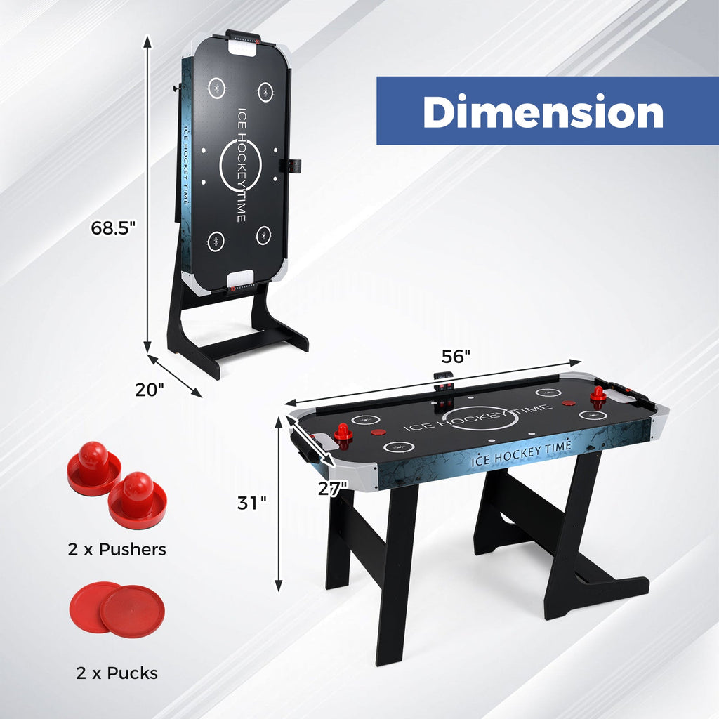 56 Inch Air Hockey Table with Powerful 12V Motor and LED Digital Scoreboard-Black