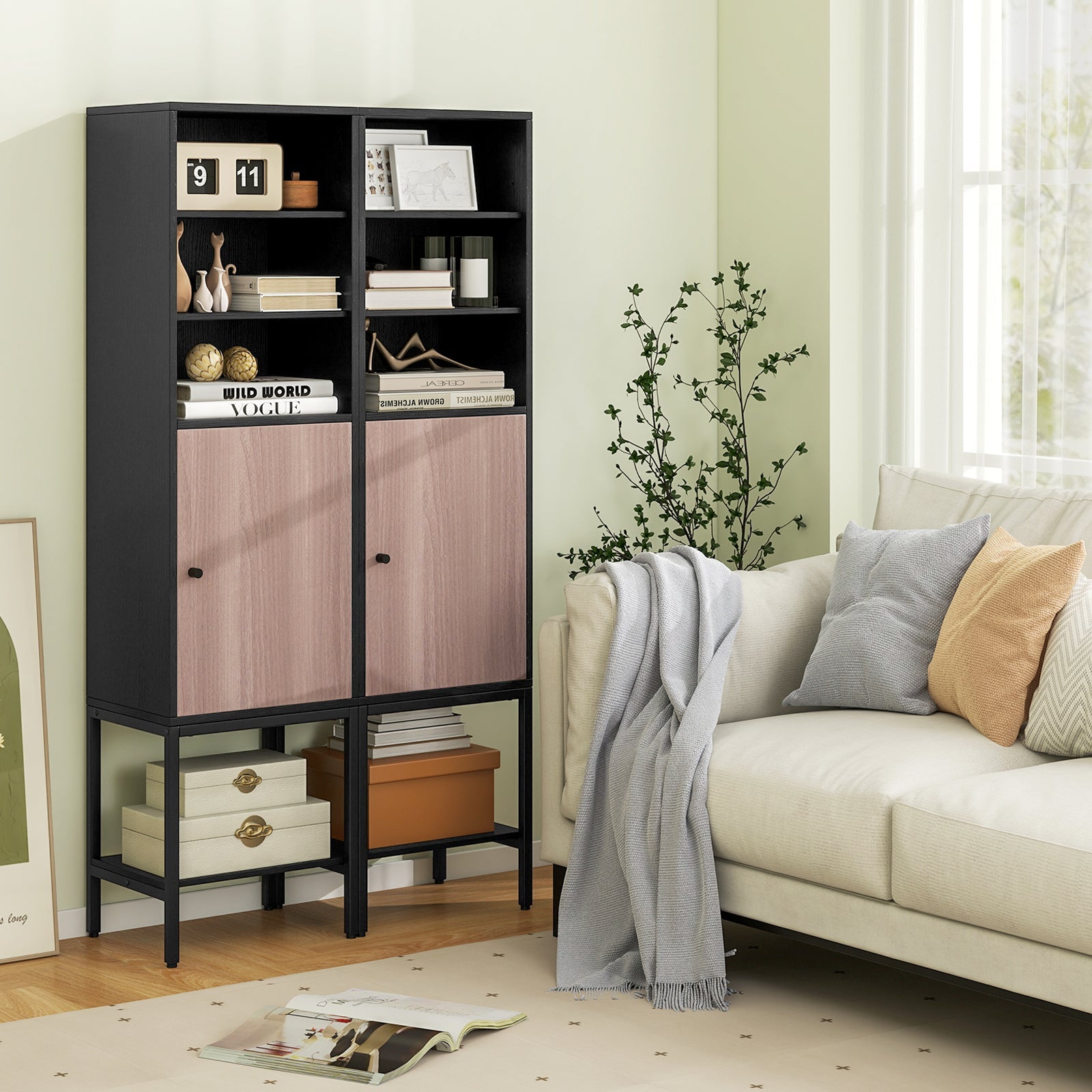 57 Inch Bathroom Tall Cabinet with 1 Door and 4 Shelves Narrow Storage Unit