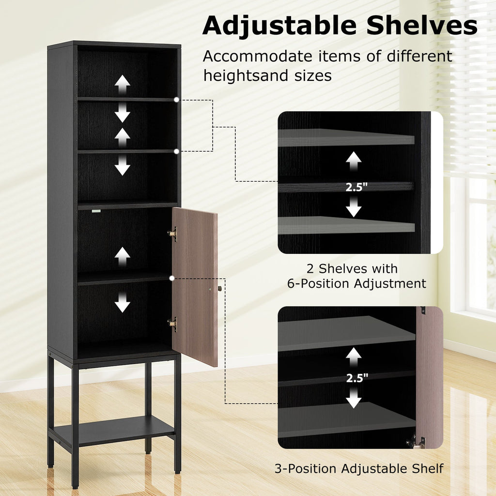 57 Inch Bathroom Tall Cabinet with 1 Door and 4 Shelves Narrow Storage Unit