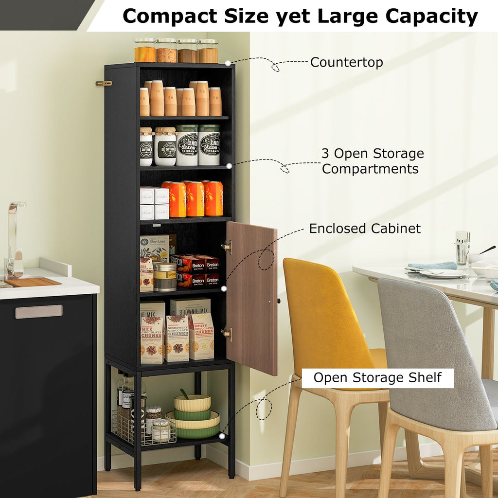 57 Inch Bathroom Tall Cabinet with 1 Door and 4 Shelves Narrow Storage Unit