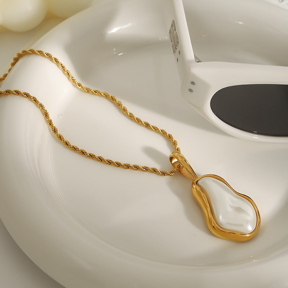 18K gold inlaid irregular pearls exquisite design noble necklace