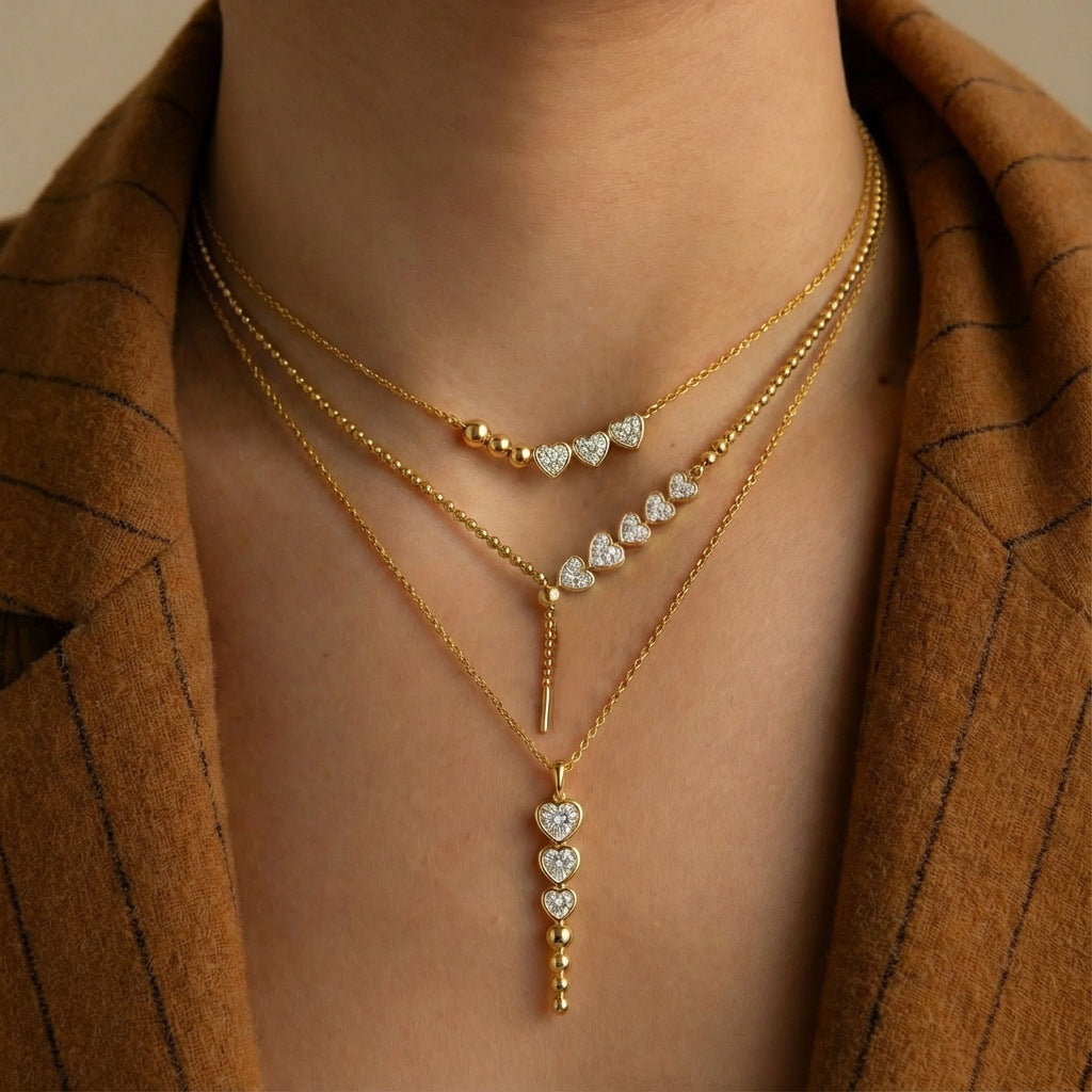 Multi-layered Heart-shaped Diamond Layered Necklace