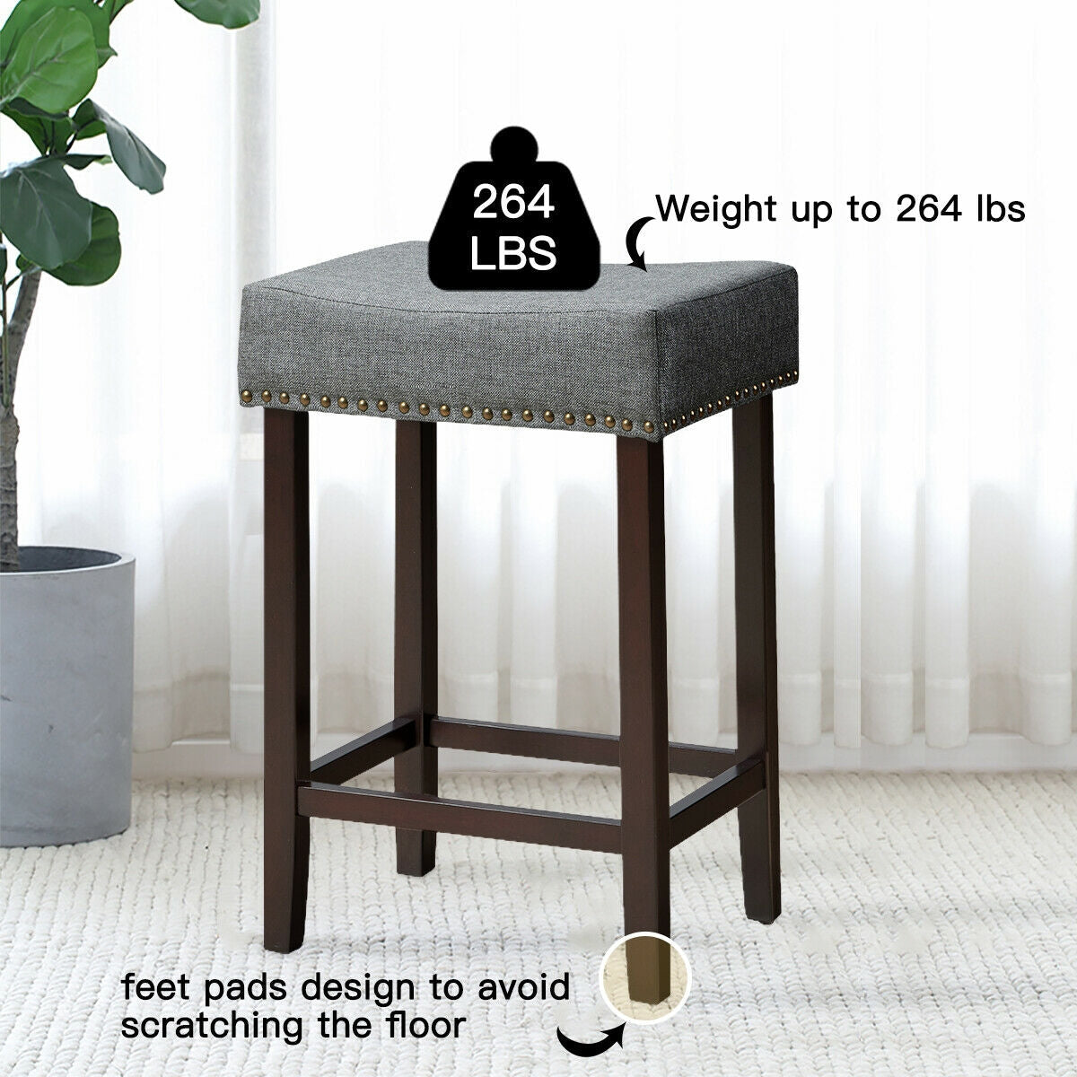 Set of 2 Nailhead Saddle Bar Stools 24 Inch Height