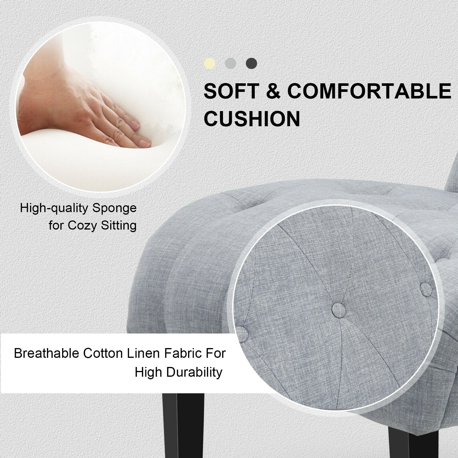 Cotton Linen Fabric Armless Accent Chair with Adjustable Foot Pads