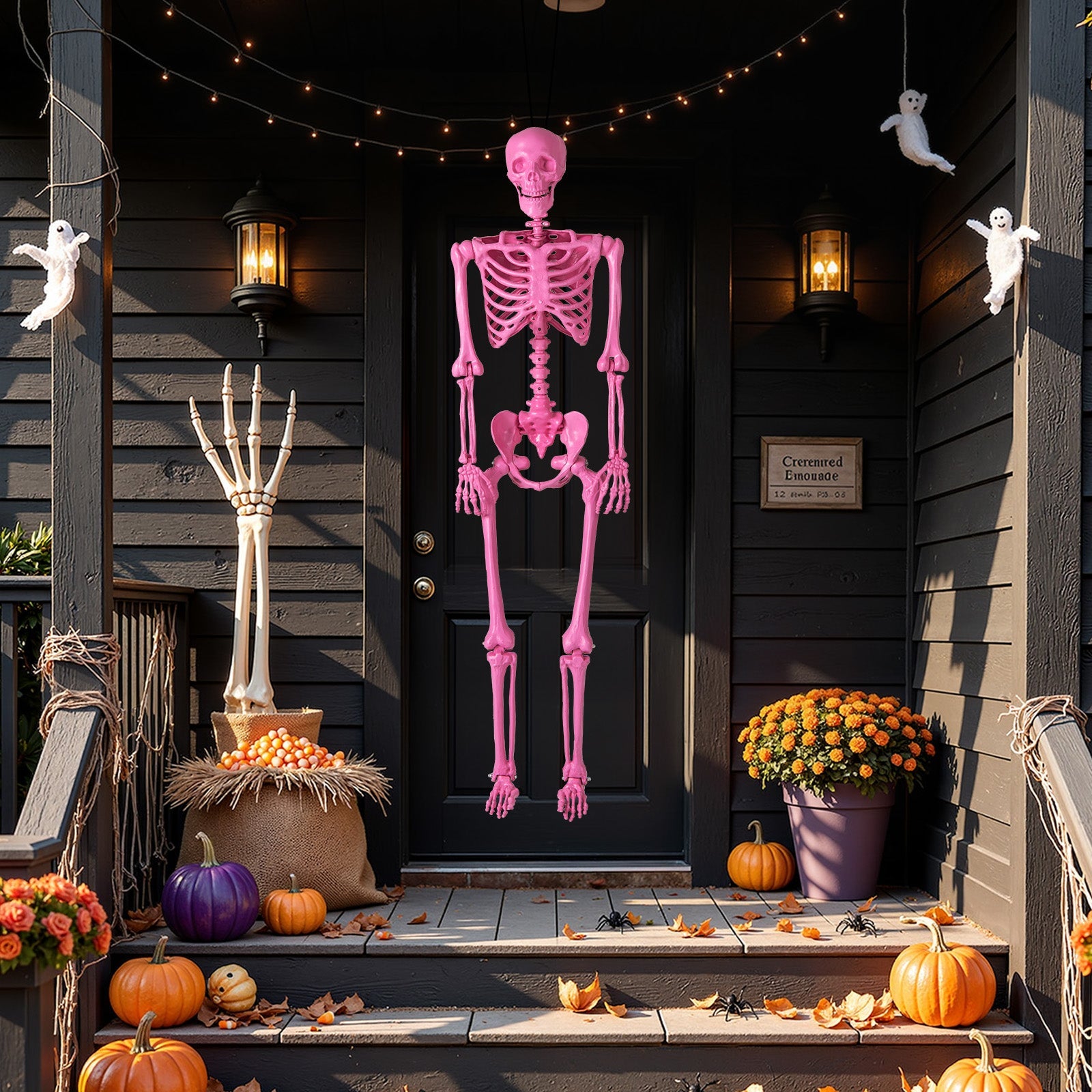 5.5 FT Life-Size Halloween Poseable Skeleton Pink Movable Joints