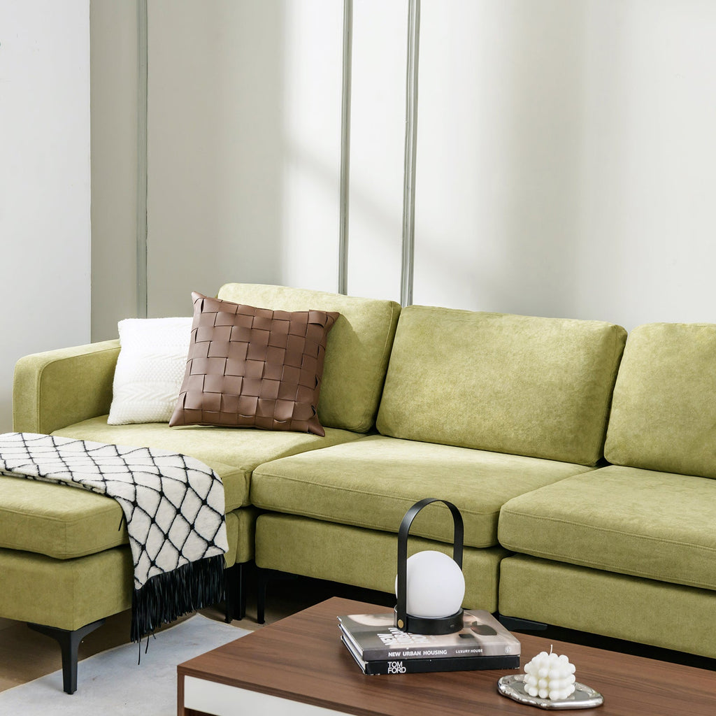 Modular L-shaped Sectional Sofa with Reversible Ottoman and 2 USB Ports