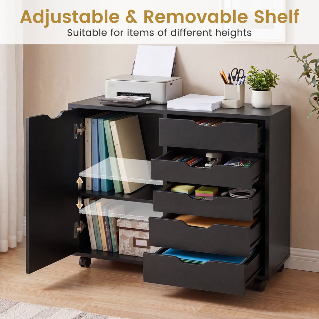 5-Drawer Mobile Storage Cabinet with Adjustable Shelf