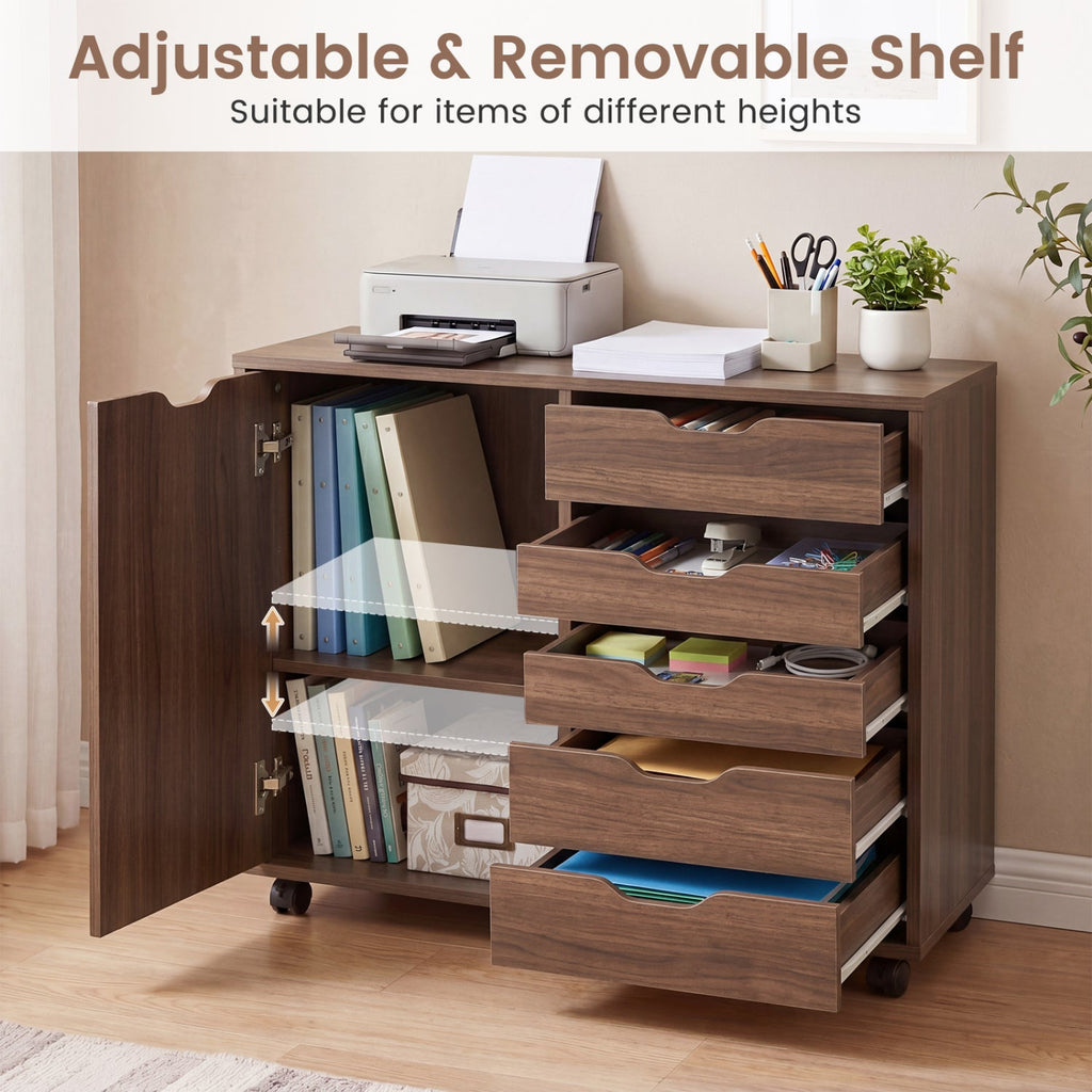 5-Drawer Mobile Storage Cabinet with Adjustable Shelf