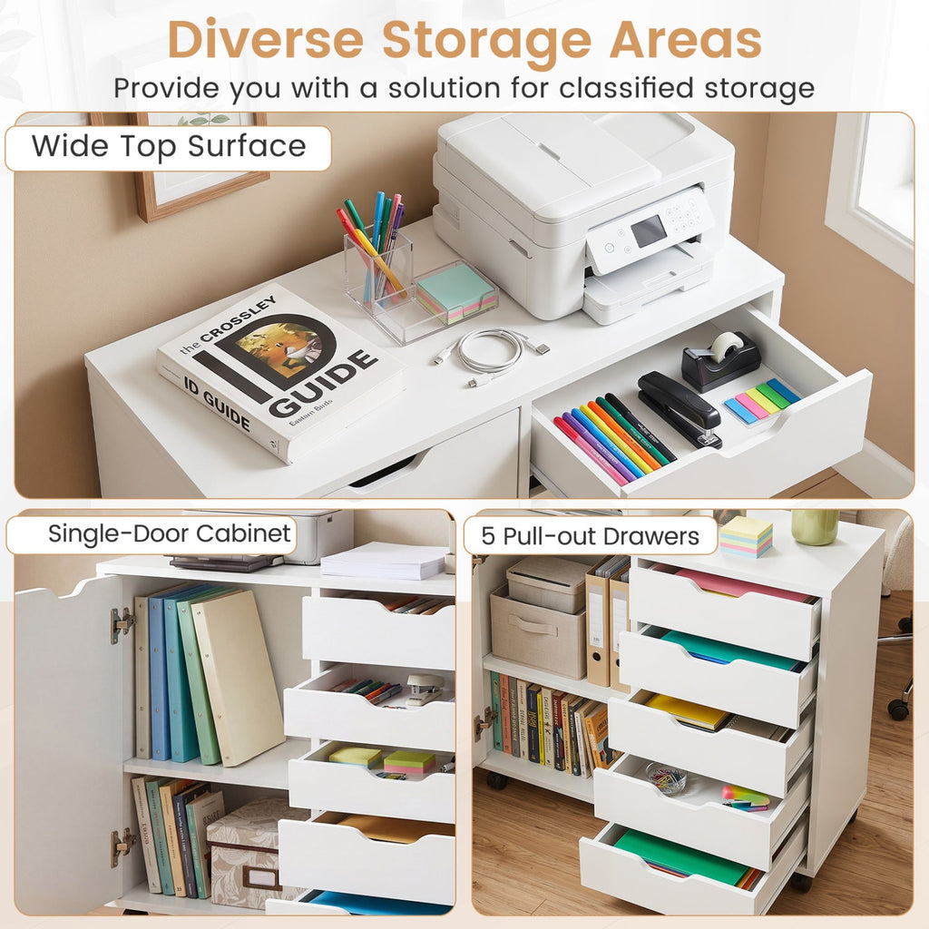 5-Drawer Mobile Storage Cabinet with Adjustable Shelf