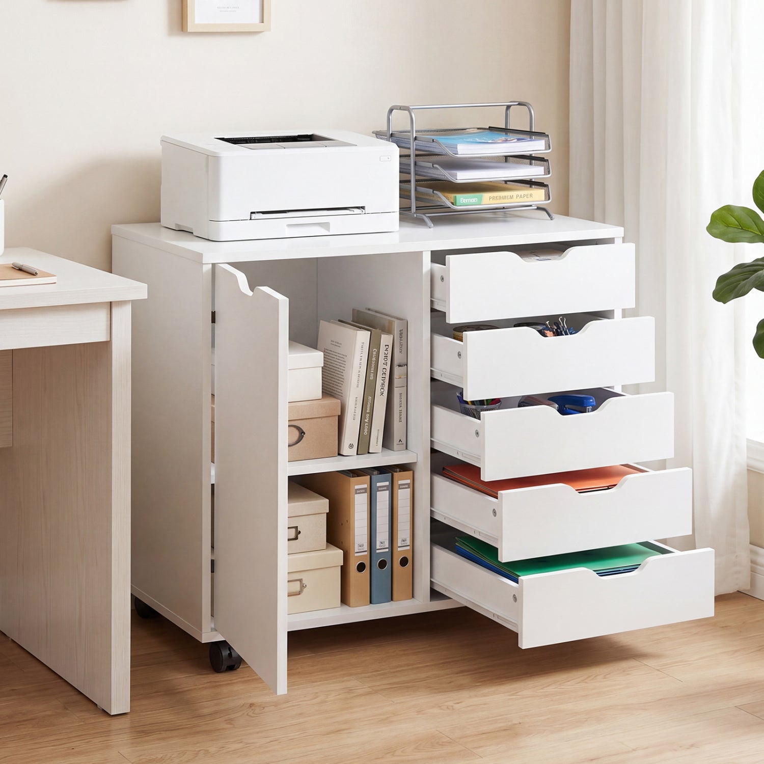 5-Drawer Mobile Storage Cabinet with Adjustable Shelf